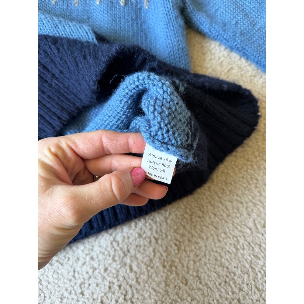 Alpaca Connection Cardigan Sweater Fair Isle Alpaca Blend Blue Medium - Picture 9 of 9